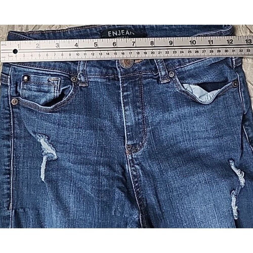 Enjean Raw Hem Crop Distress Jeans Womens Size 3 Jr Stretch Dark Wash Skinny - Picture 5 of 15